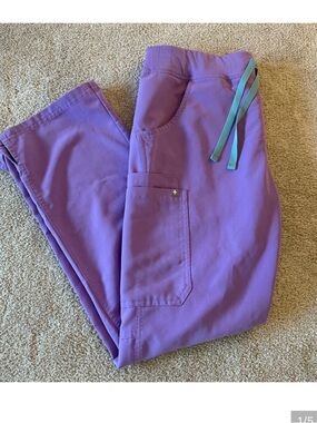 Figs Purple Track Pants with gray Drawstrings